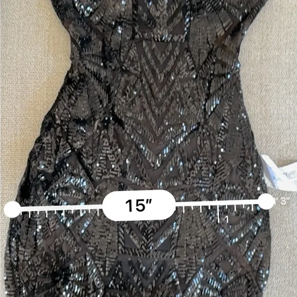 DRESS THE POPULATION Emery Sequin Midi Dress in Black XXS NWT - Picture 14 of 16